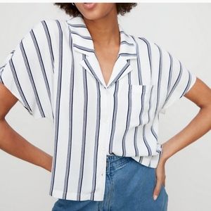 Wilfred Free Aritzia Shawna Blouse White Blue Size Medium